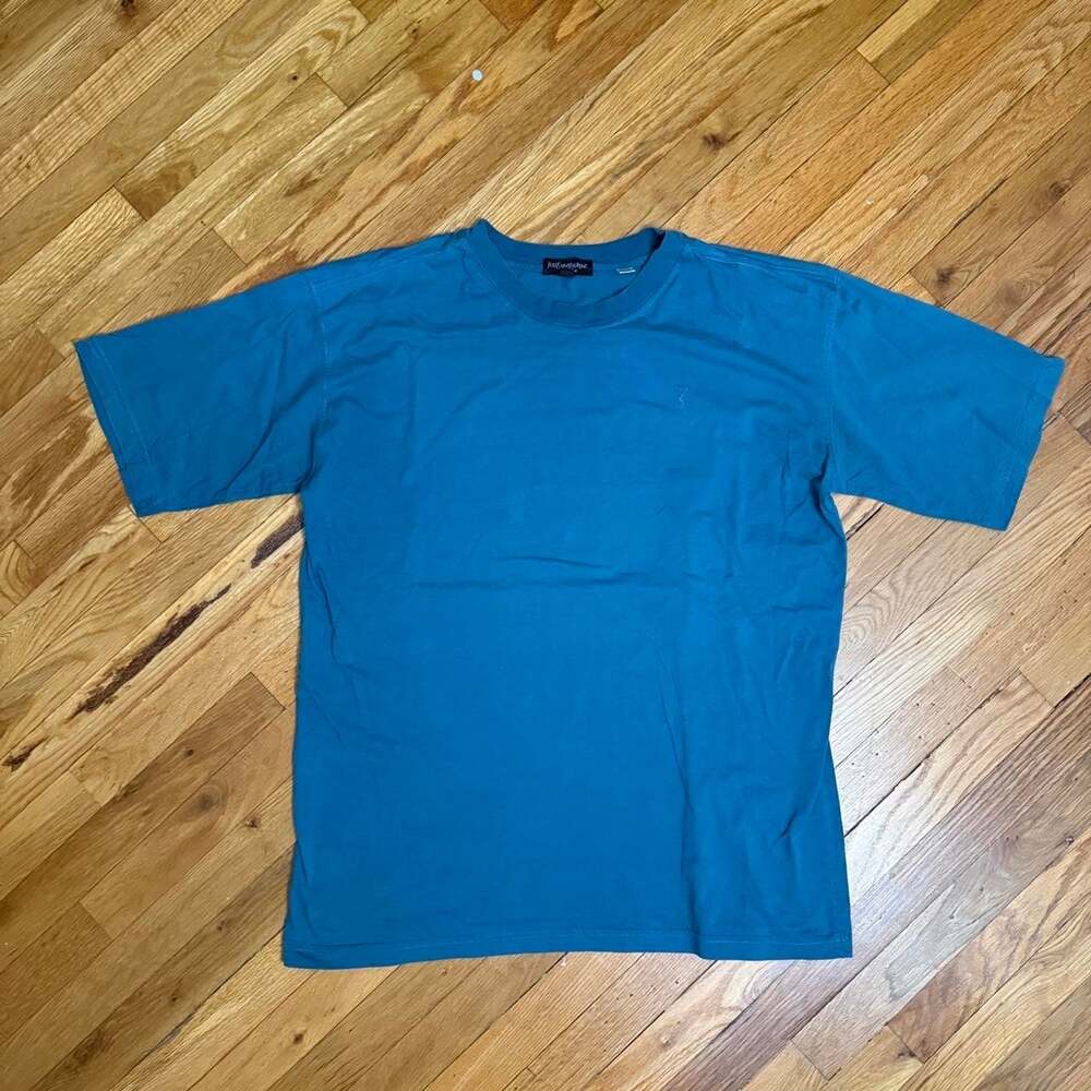 Yves Saint Laurent Pour Homme Embroidered Logo T-Shirt Teal Blue XL